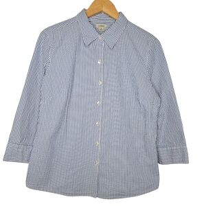 L.L. Bean Womens Blue Striped Vacation Beach Seersucker Button Up Shirt Medium